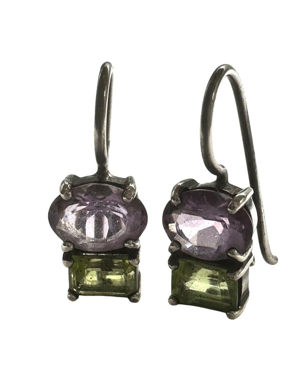 Sterling Silver Amethyst & Peridot Dangle Earrings With Leverback Hooks